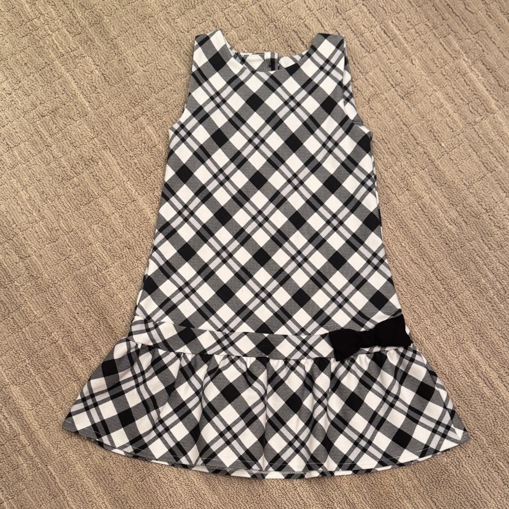 Girls Black & White Plaid Drop-Waist Dress Size 5T